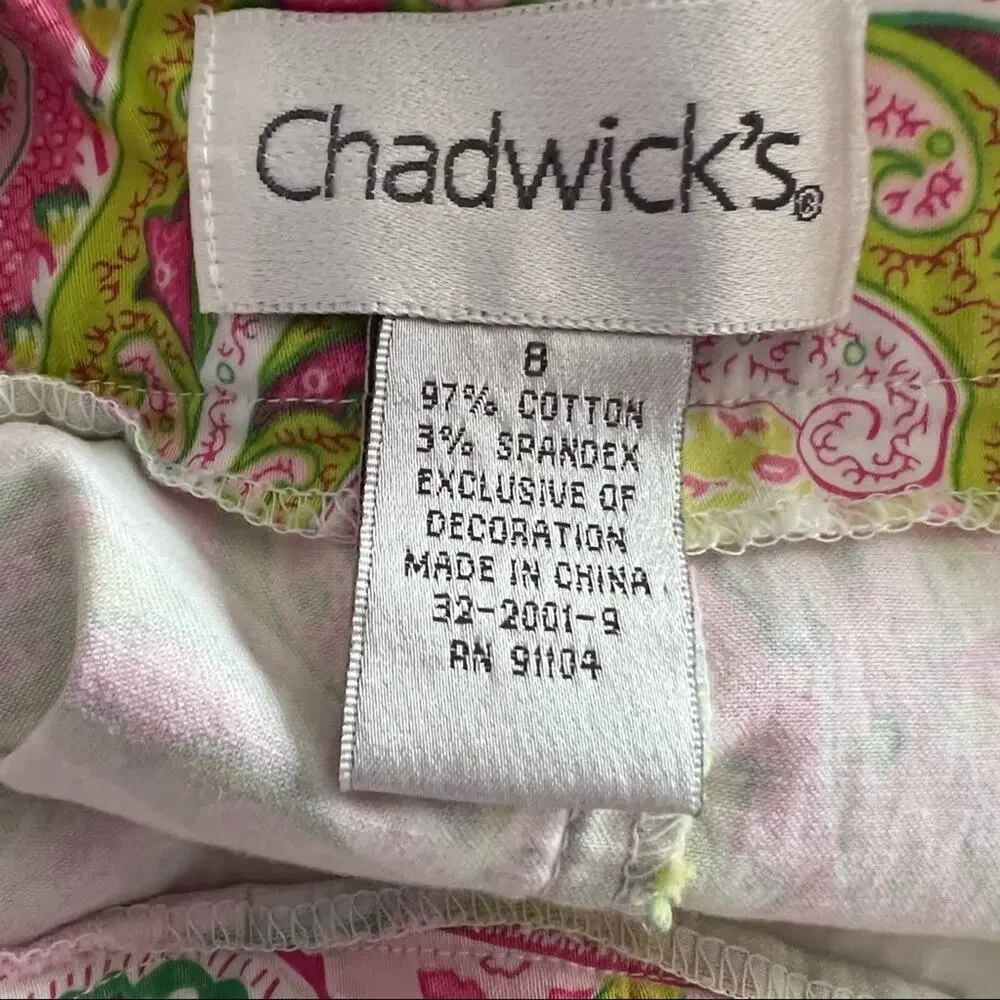Chadwick’s Pink & Green Paisley Print Skirt Women's Size 8 w/ Side Zipper - Picture 7 of 7